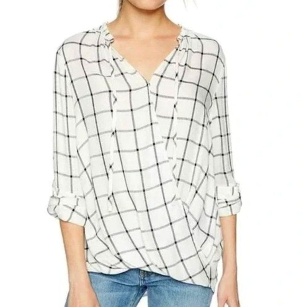 Vintage America Tiffany Crossover Flannel Windowpane Surplice Wrap Top Med